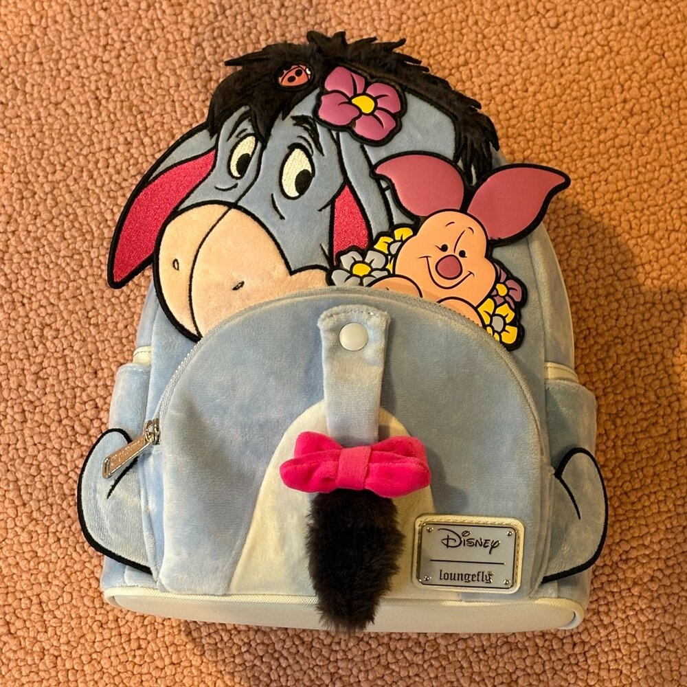 Loungefly Disney Eeyore and Piglet Backpack with Matching Wallet - Blue and Pink
